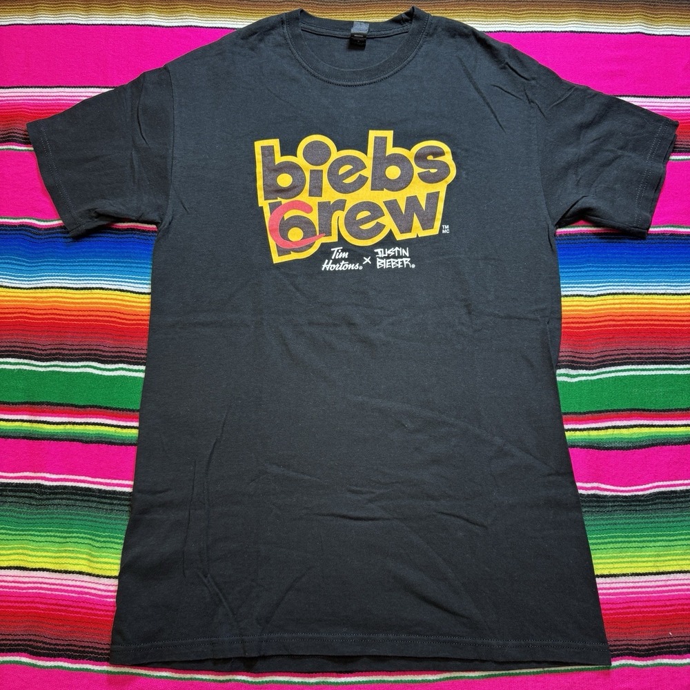 💣2/$20 Biebs‎ Crew Shirt Adult M Black Justin Bieber x Tim Hortons Canada